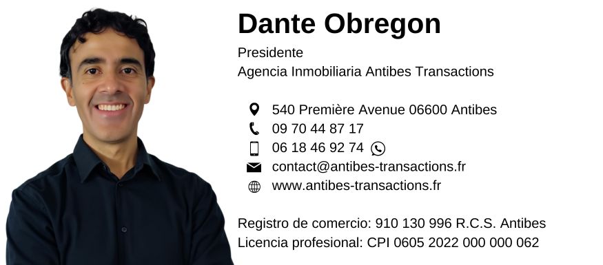tarjeta de negocios del agente inmobiliario Dante Obregon